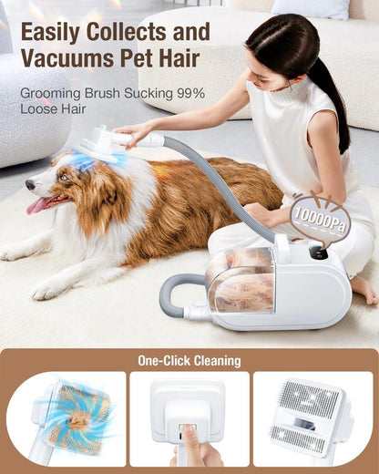 Dog Hair Vacuum & Clipper 2 in 1 for Dogs & Cats with Pet Clipper Nail Grinder & 2.7L Dust Cup