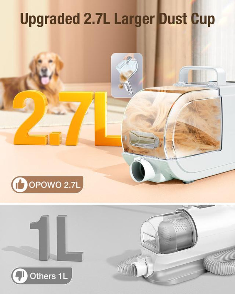 Dog Hair Vacuum & Clipper 2 in 1 for Dogs & Cats with Pet Clipper Nail Grinder & 2.7L Dust Cup