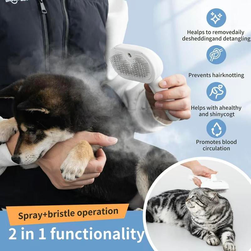 Pet Spray Hair Removal Comb, 1 Count Electric Spray Cat Brush for Shedding, Pet Dog Brush, Pet Hair Brush, USB Rechargeable One Button Hair Removal Brush, Pet Grooming Tools for Daily Use